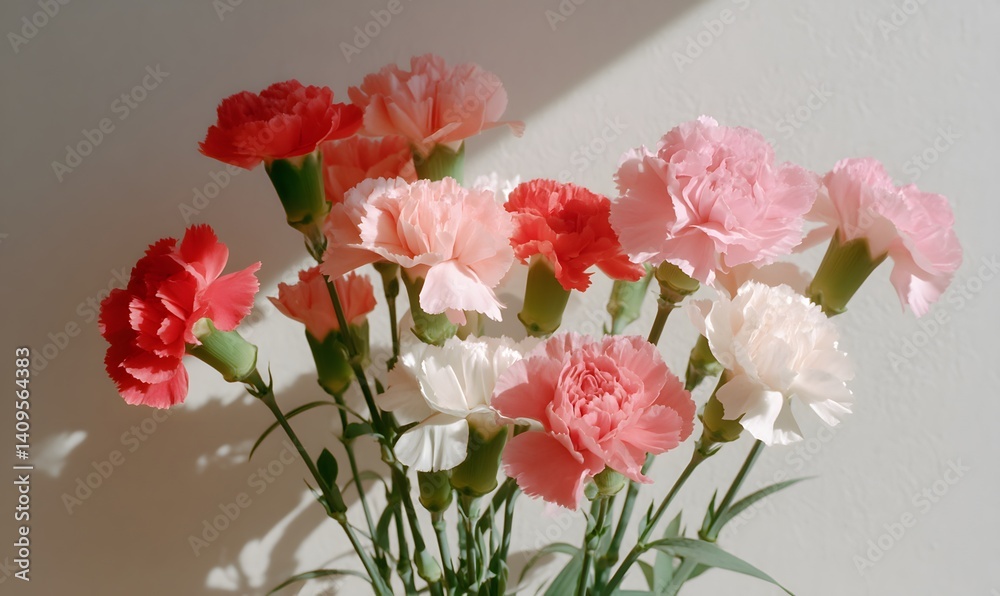Obraz premium a bouquet of carnations in natural sunlight, Generative AI