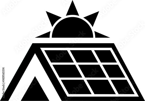 The icon of the panel on the roof of the house.