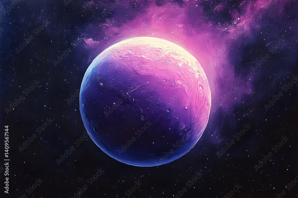 Obraz premium Cosmic orb bathed in vibrant nebulae light.