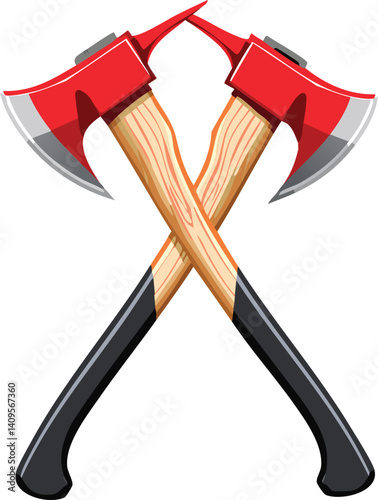 Vector Graphic of Emergency Rescue Axes with Bright Red Heads and Symmetrical Design