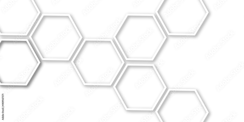 Abstract geometric technology 3d white bright hexagon and  structure out line hexagon polygonal honeycomb luxury pattern vector background.