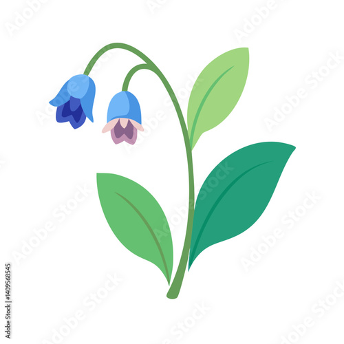 Stylized bellflower illustration with leaves on a black background