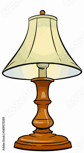 Wooden Table Lamp with Cream Shade. Vector Image