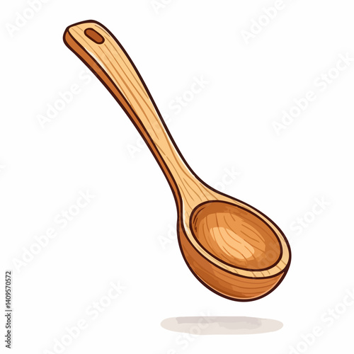 Wooden Ladle Kitchen Utensil Illustration. Vector Image