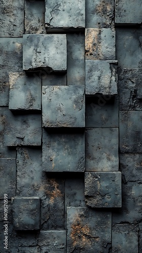 Textured Stone Wall Phone Wallpaper  Gray & Black Stone Blocks with Rust Accents | Vertical Industrial Background

