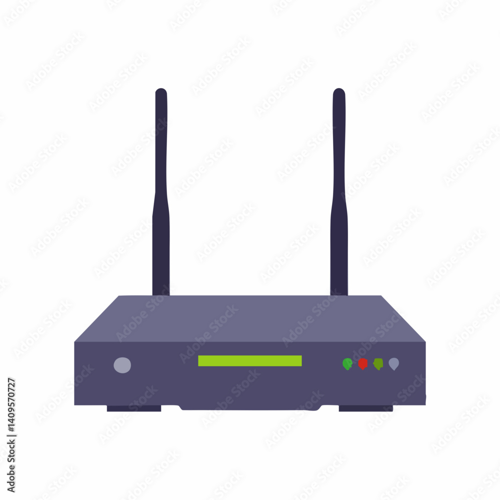 Wireless Router with Antennas and Indicator Lights. Vector Image
