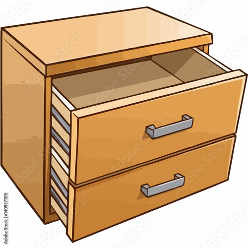 Two-Drawer Wooden Chest of Drawers Open. Vector Image