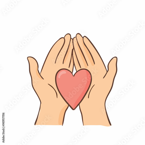 Two hands holding a heart illustration. Vector Image