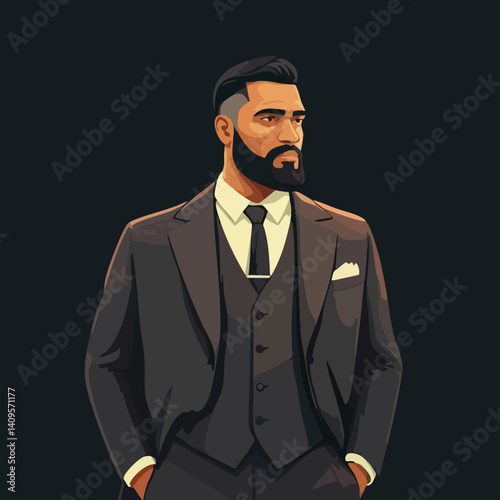 Stylish Man in Three Piece Suit. Vector Image