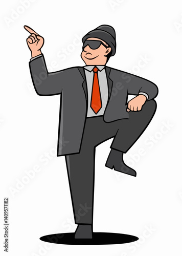 Stylishly Dressed Man Pointing Upward. Vector Image