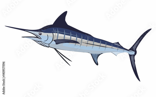 Striped Marlin Aquatic Animal Vector Illustration. Vector Image