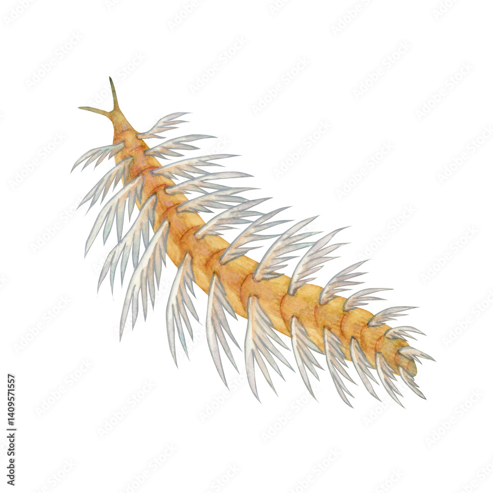カナディア スピノサ カンブリア紀の古生代生物 水彩 イラスト カナディア スピノサ カンブリア紀の古生代生物 水彩 イラスト