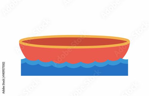 Simple Red Boat on Water Waves Illustration. Vector Image