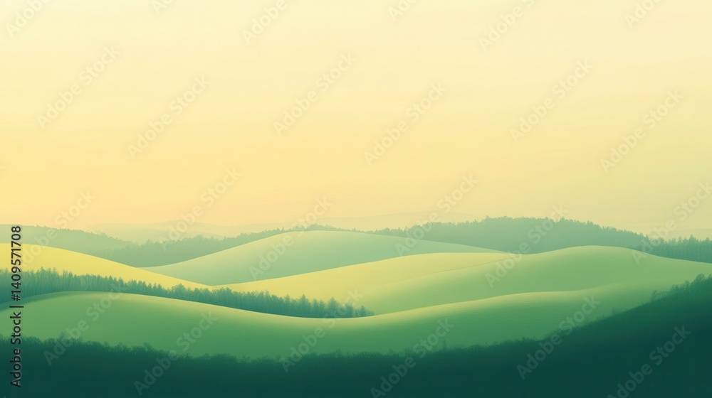 Naklejka premium Gentle, rolling hills bathed in soft, pastel light.