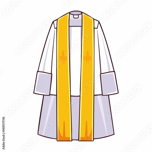 Religious Garment with Yellow Stole and Crosses. Vector Image
