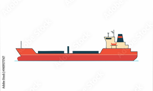 Red Cargo Ship Illustration Vector Graphic. Vector Image