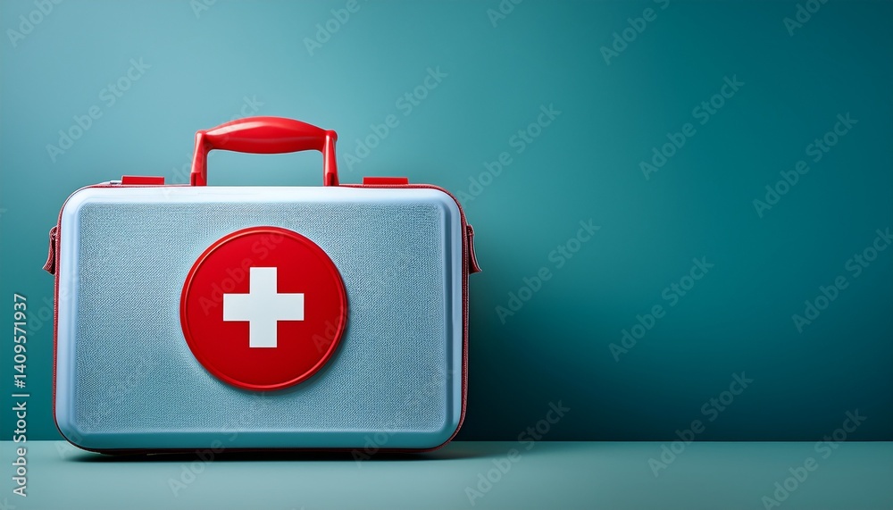 Obraz premium 必要な時だけ姿を現す、そんな存在。マットな背景に溶け込む救急キットが語るのは、見えない安心と備えの意識