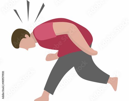 Person experiencing severe head pain bending over. Vector Image