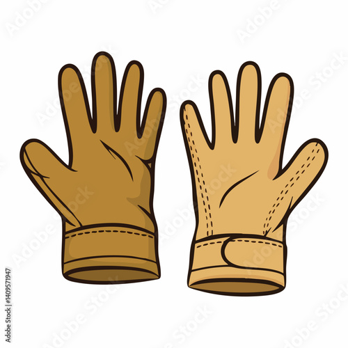 Pair of tan leather work gloves illustration. Vector Image