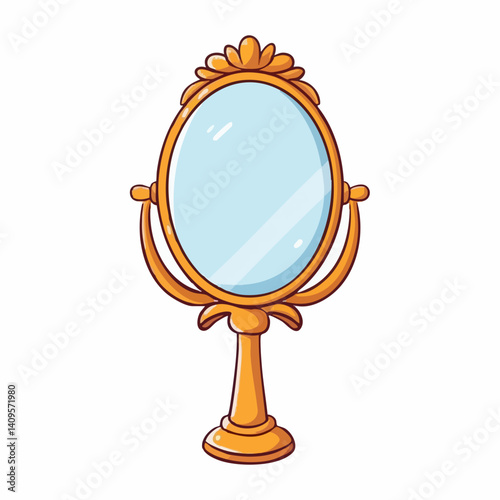 Ornate Oval Mirror on Stand. Vector Image
