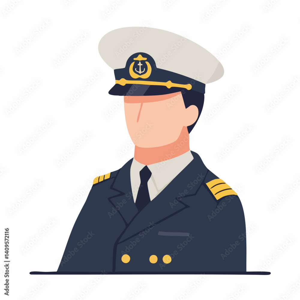 Naval Officer in Uniform Portrait Illustration. Vector Image