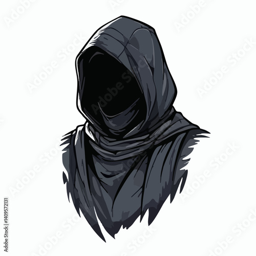 Mysterious hooded figure illustration. Vector Image