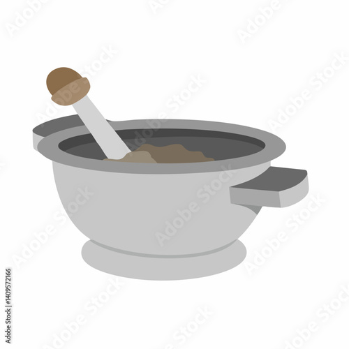 Mortar and Pestle with Ground Substance. Vector Image