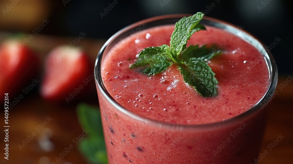 custom made wallpaper toronto digitalRefreshing strawberry mint smoothie garnished with fresh mint leaves in a glass