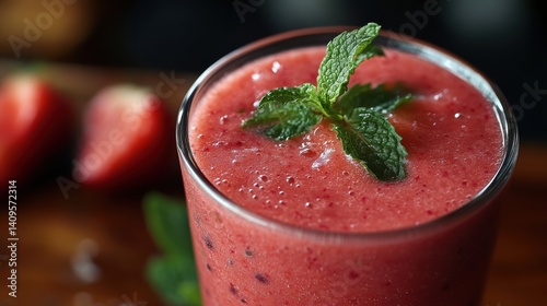 Wallpaper Mural Refreshing strawberry mint smoothie garnished with fresh mint leaves in a glass Torontodigital.ca