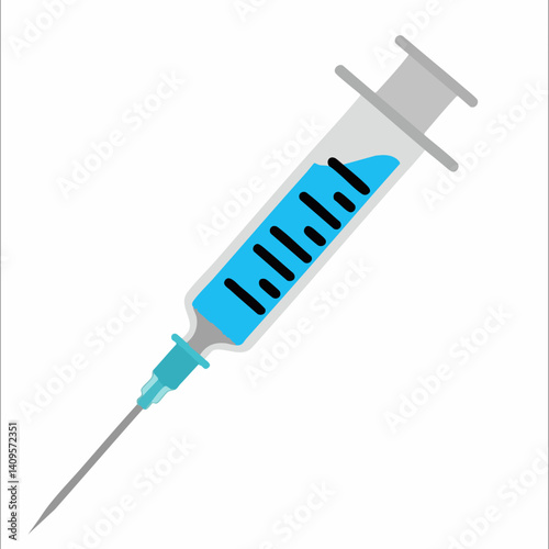 Medical Syringe with Blue Liquid Illustration. Vector Image