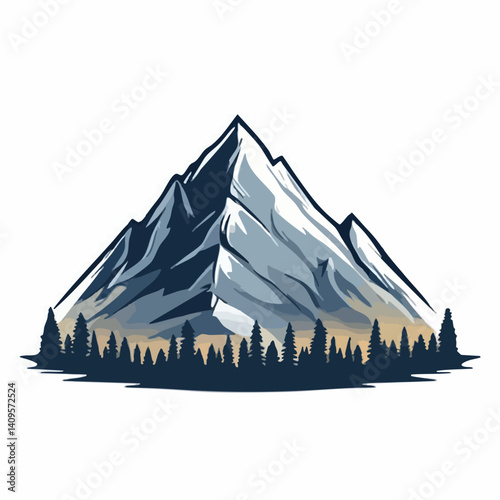 Majestic Mountain Peak with Forest Silhouette. Vector Image