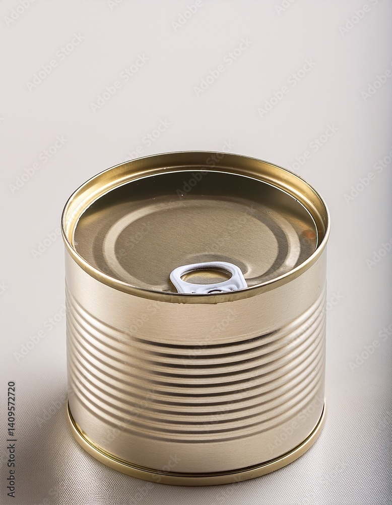 何も語らぬ白い空間に、ひとつだけ置かれた缶詰の非常食が、静かな緊張感と防災意識を想起させる

