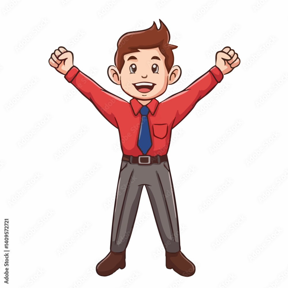 Fototapeta premium Happy businessman celebrating success with arms raised. Vector Image