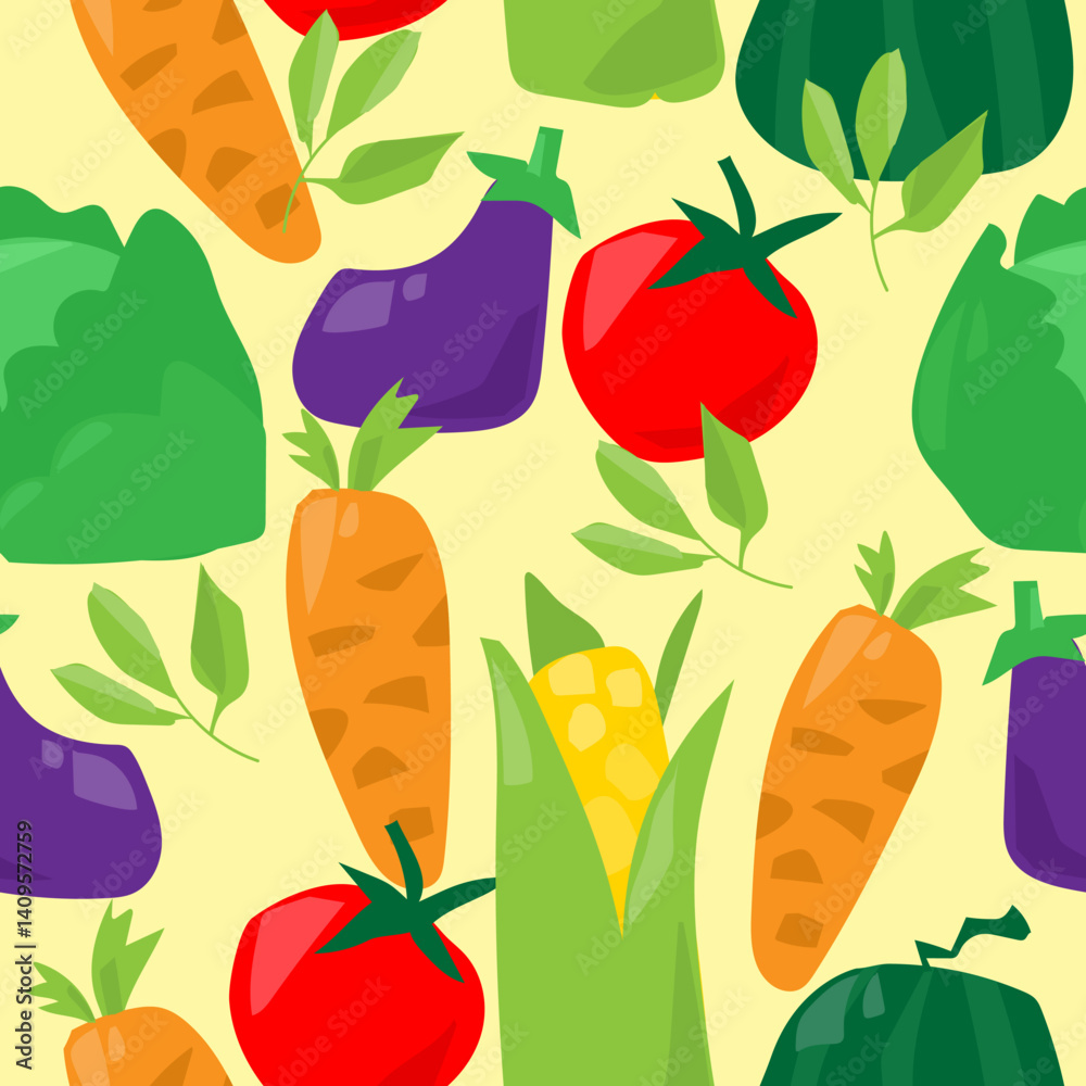 Vegetables seamless pattern. Organic vegetable background. Vegan and healthy garden products