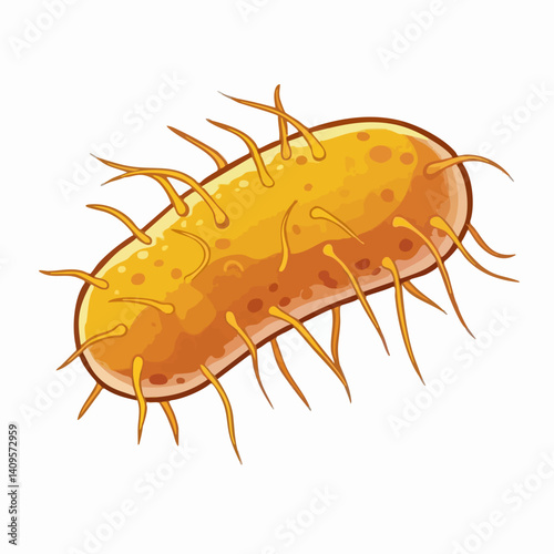 Golden Rod-Shaped Microorganism with Filaments. Vector Image
