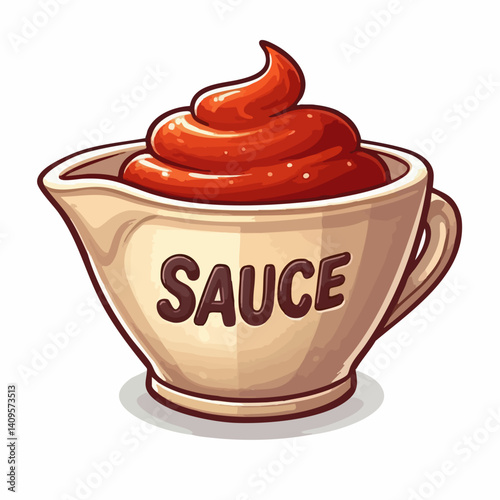 Cream Pitcher Filled with Swirled Sauce. Vector Image