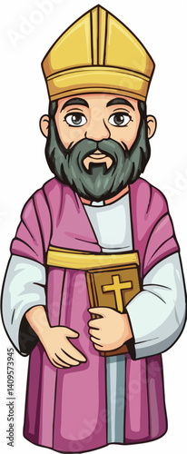 Cartoon Clergyman Holding Holy Book. Vector Image