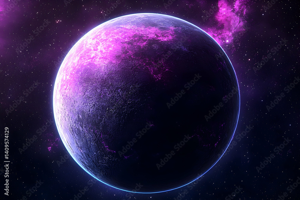 Obraz premium Vivid purple alien planet in deep space.