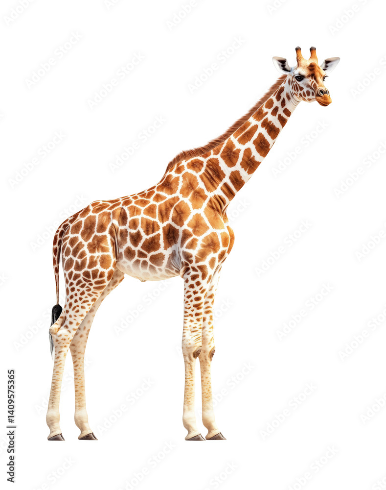 Fototapeta premium Majestic giraffe standing gracefully wildlife bright. Isolated on transparent background, png.