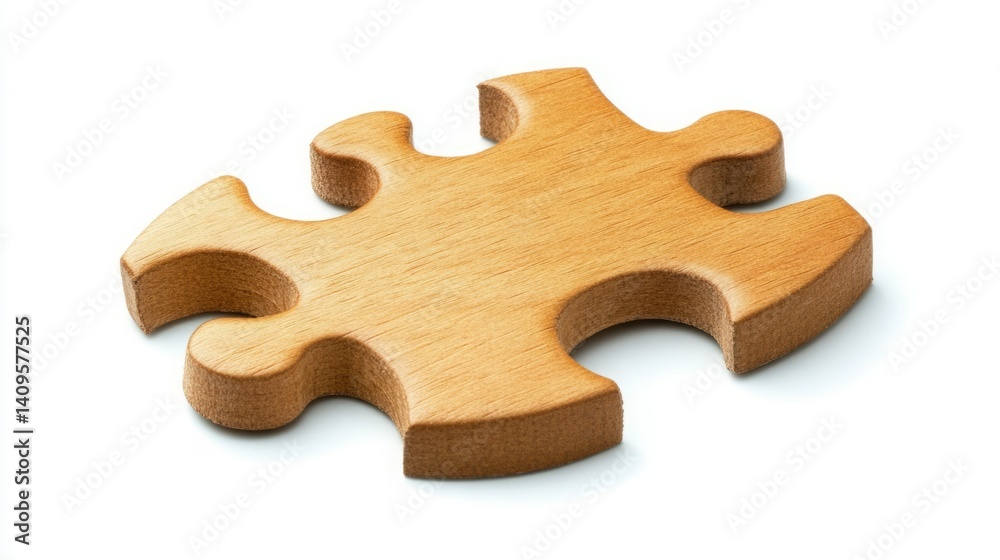 Fototapeta premium Single wooden puzzle piece isolated on white.