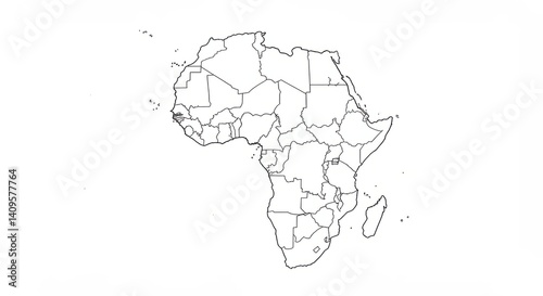 Abstract Dotted Outline Map Of Africa On White Background