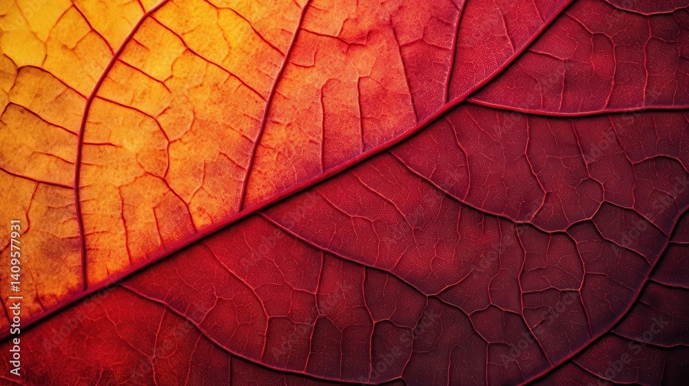 Fototapeta premium Autumnal leaf vein structure close-up.