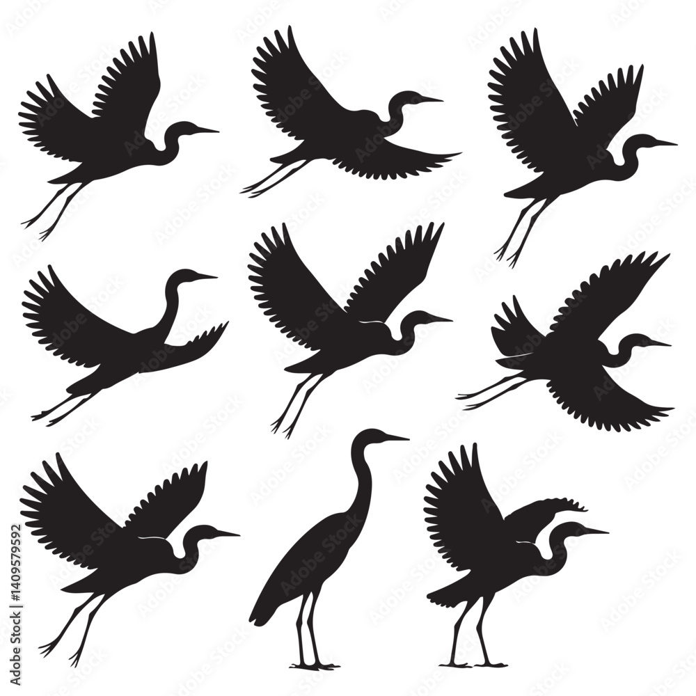 Fototapeta premium heron Vector Black silhouettes. with white background