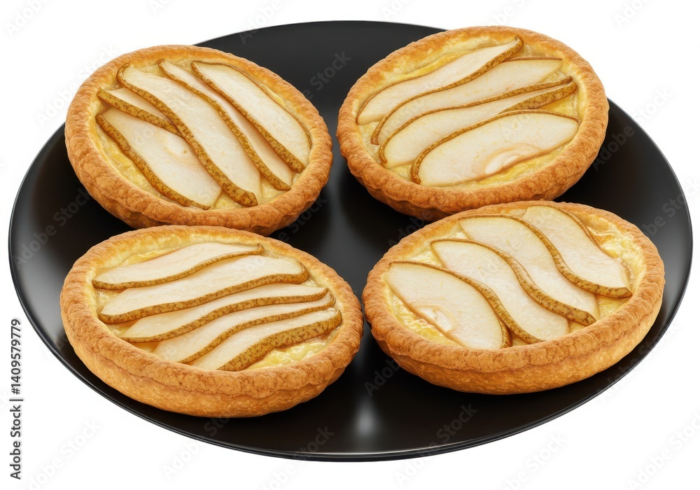 Delicious pear tarts on a plate ready to be served fresh isolated on white background Delicious pear tarts on a plate ready to be served fresh isolated on white background