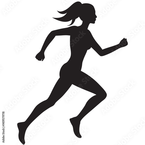 Workout running women silhouette on white