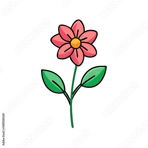 Cartoon Pink Flower Illustration on Black Background