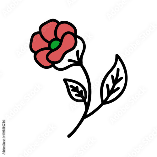 Simple red poppy flower on black background illustration
