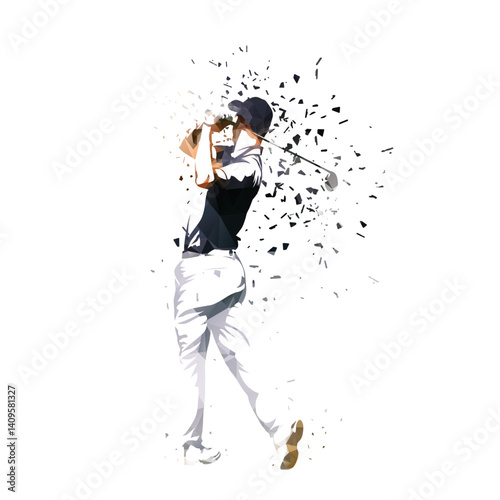 Golf player logo, isolated vector low polygonal illustration. Golf swing