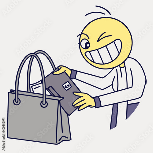 Grinning emoji hiding receipts in wallet