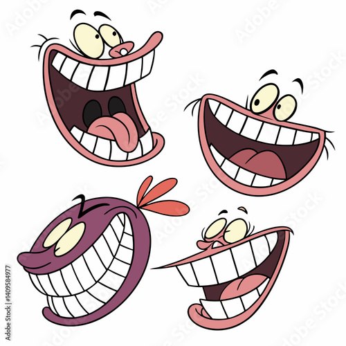 Expressive Cartoon Mouth Set with Laughs Smirks and Surprise Reactions